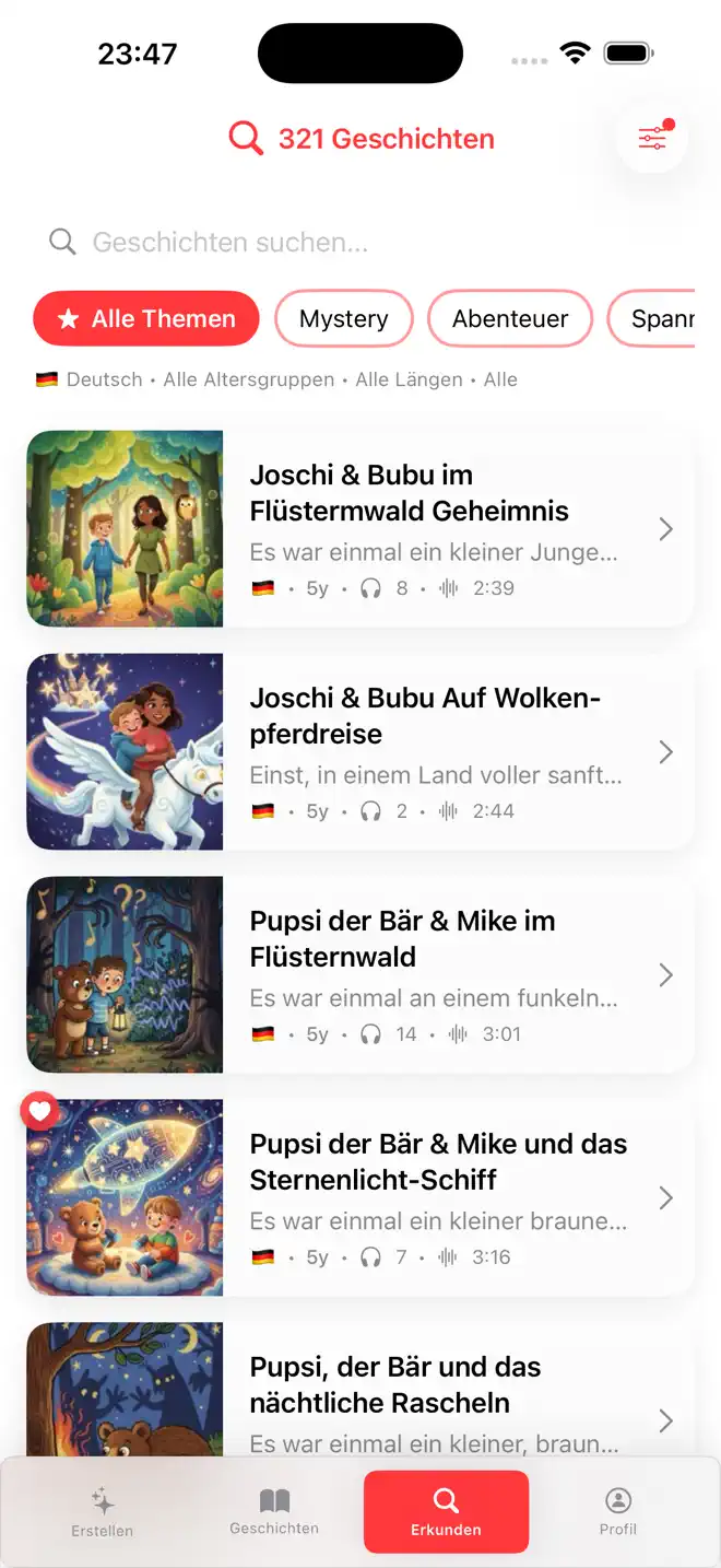 Voki personalisiertes Gutenacht-Hörbuch auf Deutsch — App-Screenshot für Kinder