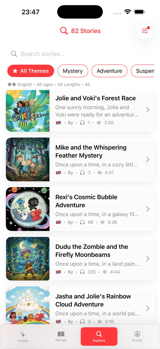 Voki personalized bedtime audiobook in English — app screenshot for kids